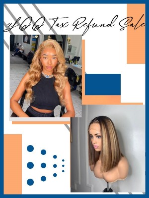 YOOWIGS 2 Wigs Deal Unprocessed Virgin Human Hair Wigs Swiss Brown Lace 180% Density Ombre Wave and Highlight Bob Wigs with Pre Plucked Hairline YVS1