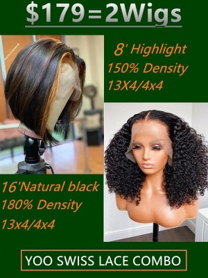 YOOWIGS Curly and Bob Highlight Pay 1 get 1 Free Biggest Sale 100% Grade 12A Human Hair Wigs Preplucked Natural Hair Goal Highlight Color BLS11