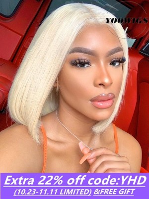 YOOWIGS Royal Film HD Lace #613 Blonde Short Bob Lace Front Human Hair Wigs 8 Color Brazilian Remy Straight Hair Wig RY045
