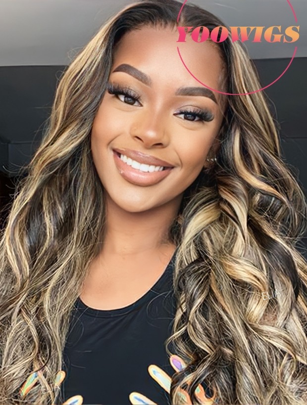 Yoowigs Ombre Highlight Human Hair 13x6 HD Lace Frontal Wig Body Wave Deep Parting Glueless RY179