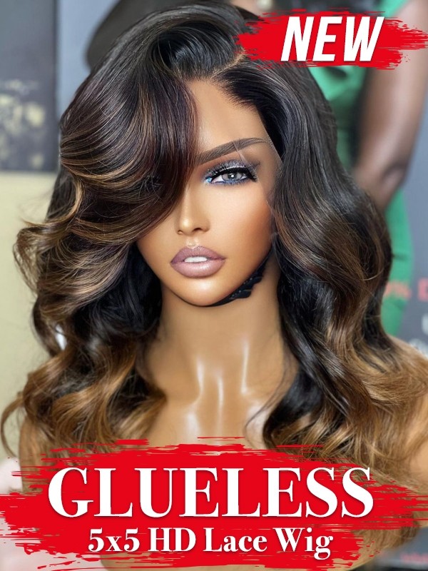 Yoowigs Ombre Brown Highlight Human Hair Glueless HD Lace Wig Body Wave Bleached Knots RY158