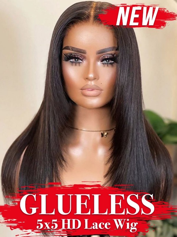 Yoowigs Glueless 5x5 HD Lace Wig Layer Human Hair Straight No Glue Lace Front Wig Easy Wear RY154
