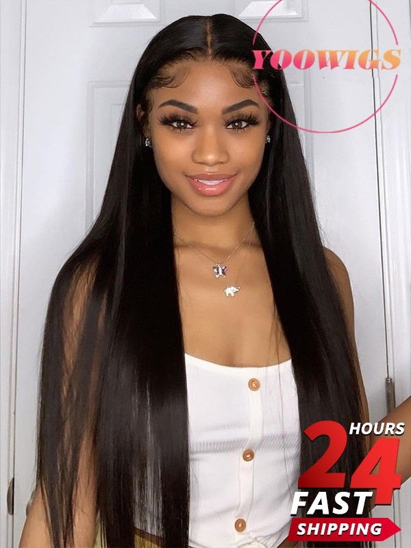 Yoowigs HD Full Lace Wig Human Hair Straight Natural Looking Pre Plucked Deep Parting 13x6 HD Lace Frontal Wig Bleached Knots Glueless LJ022