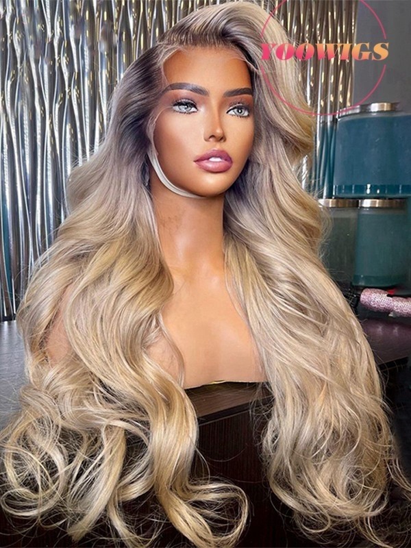 YOOWIGS European Virgin Human Hair 13x6 Ombre Ash Blonde Lace Front Wig Human Hair 13x4  Lace Frontal Wig Body Wave RY89