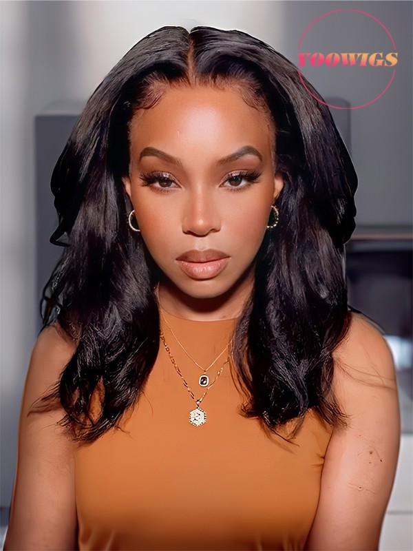YOOWIGS Kinky Straight Natural Human Hair Black Wig Bleached Knots YL02
