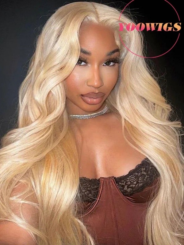 YOOWIGS 100% Virgin Human Hair Ash Honey 613 Blonde Color 13x4 Lace Frontal Wig Body Wave Long Hairstyles RY241