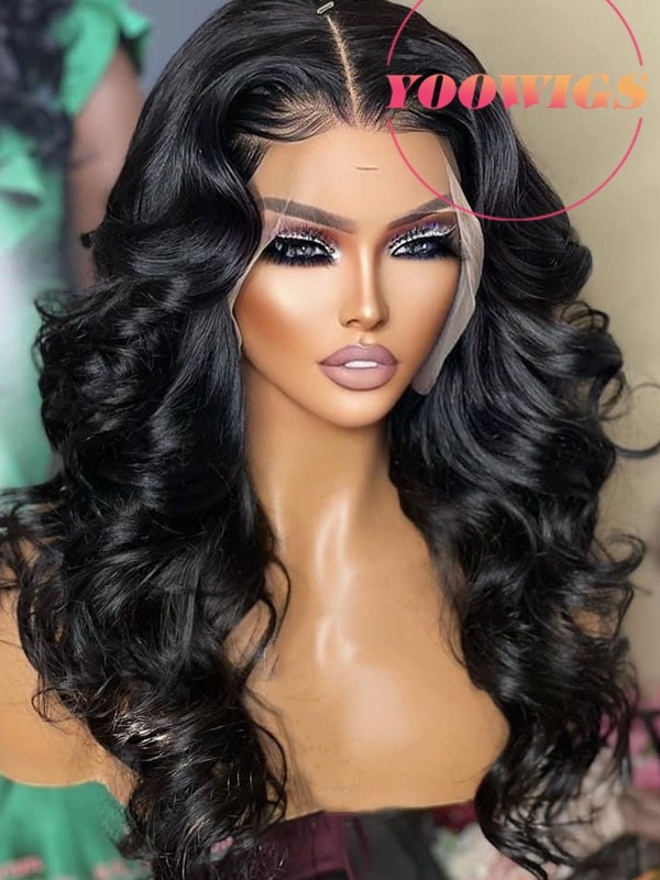 YOOWIGS 13x4 HD Lace Frontal Wig Body Wave Human Hair Glueless Bleached Knots Long Hairstyles RY133