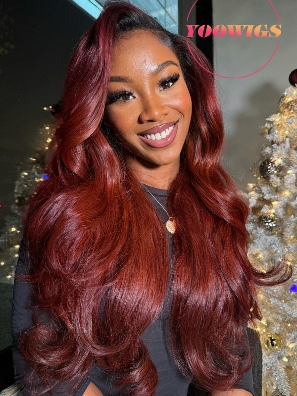 YOOWIGS Deep Parting 13x6 HD Lace Frontal Wig 99j Burgundy Red Color Body Wave Long Hairstyles Glueless HD Lace Wigs Single Knots RY235