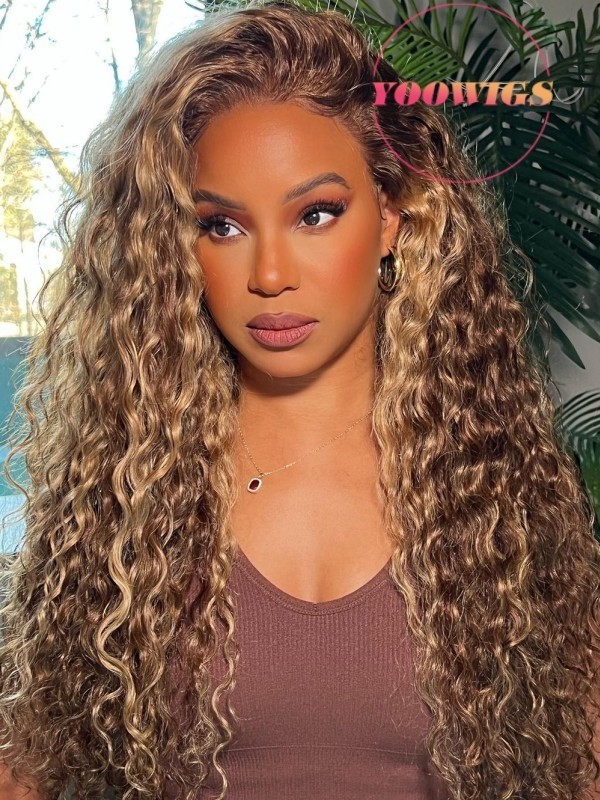 Yoowigs Deep Curly Ombre Highlights Human Hair 13x6 HD Full Lace Frontal Wig Single Knots RY185