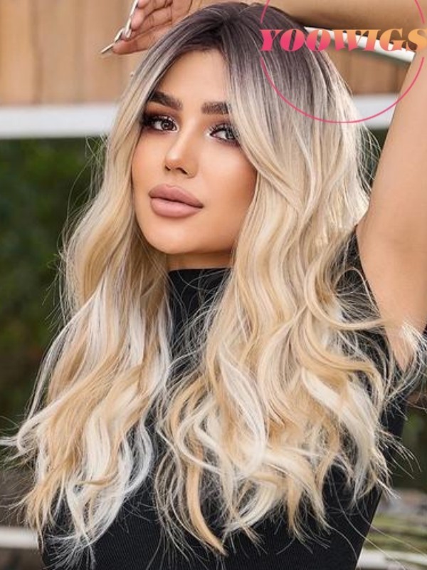 Yoowigs Europe Virgin Human Hair Deep Parting 13x6 Ombre Ash Blonde Highlight Lace Frontal Wig Body Wave RY175