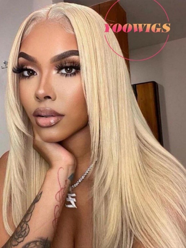 YOOWIGS 13x6 Deep Parting Blonde Layered Hair Wig Straight Natural 613 Blonde Lace Front Wig With Layers Human Hair RY246