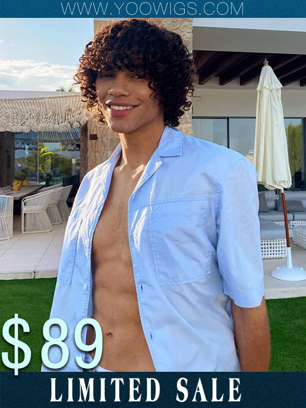 YOOWIGS Men Curly Human Hair Wig With Bangs Full Machine Made No Lace Wigs Man Hairstyles RY27