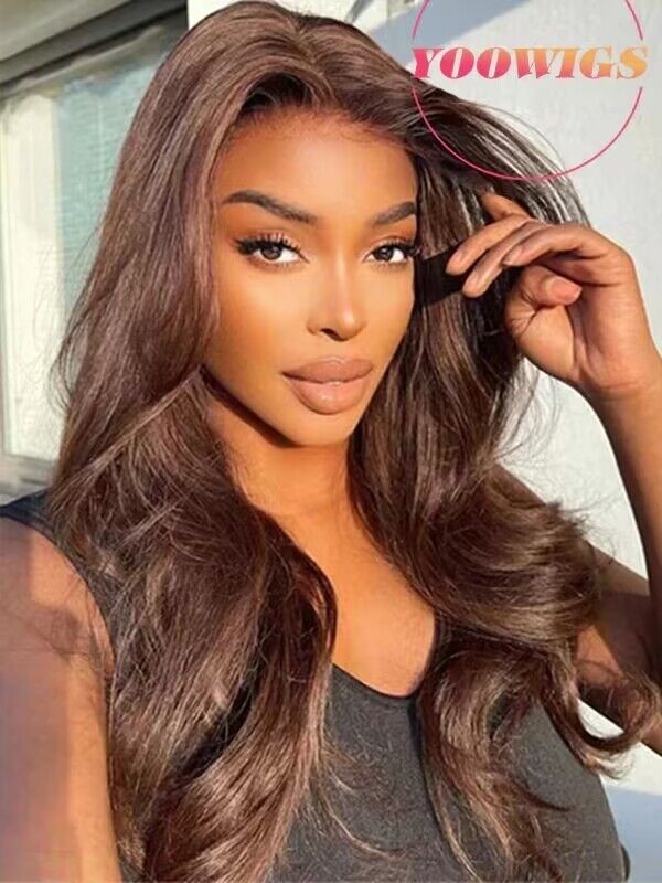 Yoowigs Chocolate Brown Color Body Wave HD Lace Frontal Wig Human Hair Wigs BW01