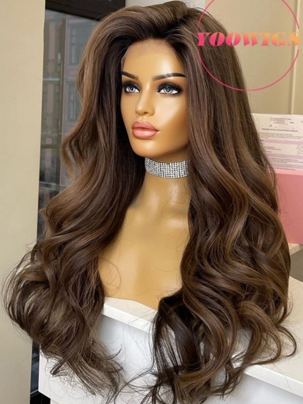 Yoowigs Brown Color Human Hair Deep Parting 13x6 HD Lace Frontal Wig Body Wave Bleached Knots RY178