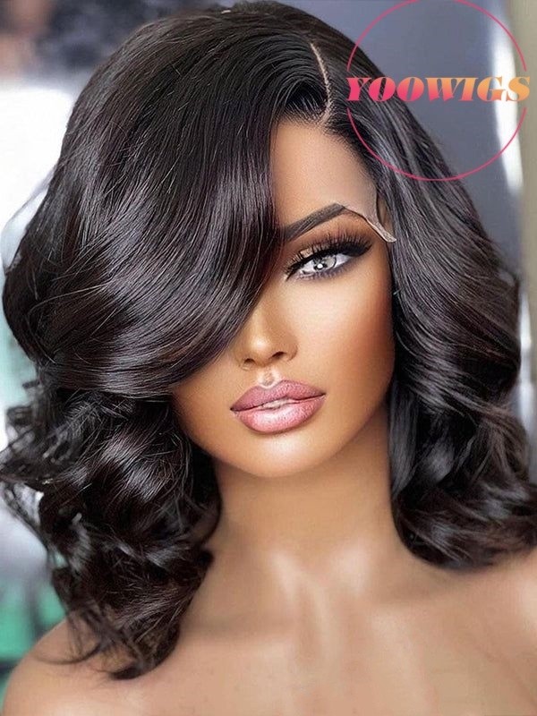 YOOWIGS  Short Natural Wavy HD Full Lace Wig Pre Plucked Single Knots Bleached Knots RY233