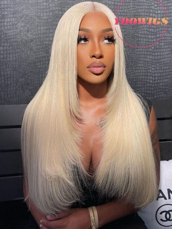 YOOWIGS 13x6 Deep Parting Blonde Layered Hair Wig Straight Natural 613 Blonde Lace Front Wig With Layers Human Hair RY246