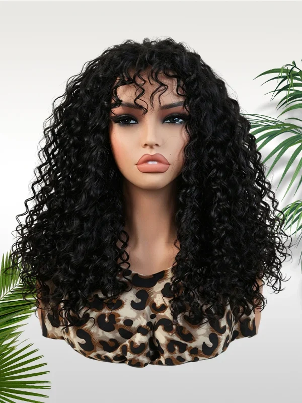 YOOWIGS Water Wave Human Hair Wig with Bangs Glueless HD Lace Wig for Beginners YMC01