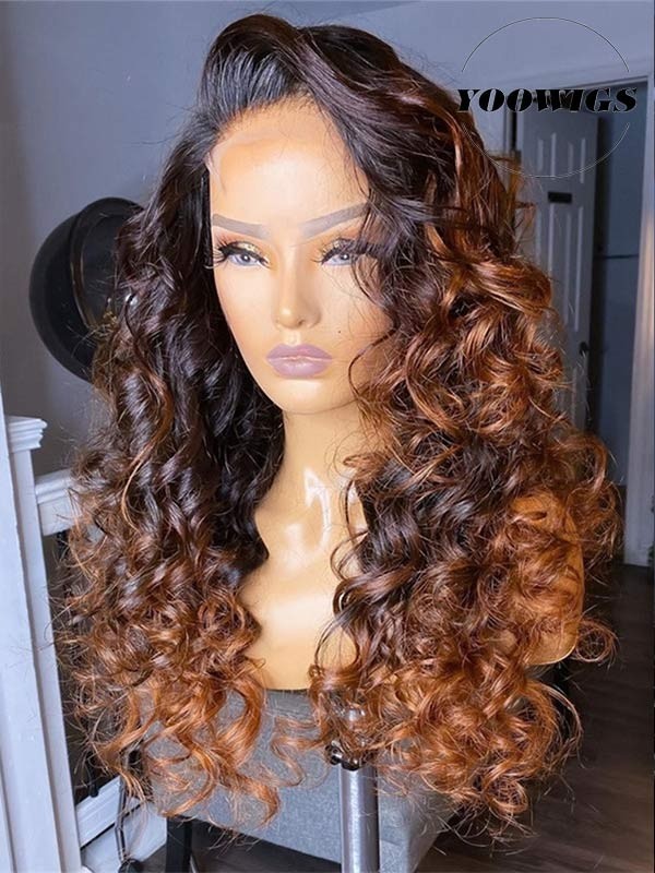 YOOWIGS Crazy Sale 180% Density Deep Wave Ombre Color 13x6 ...