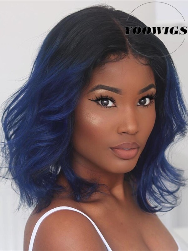 YOOWIGS Pre Plucked Ombre Dark Blue Color Bob Human Hair 