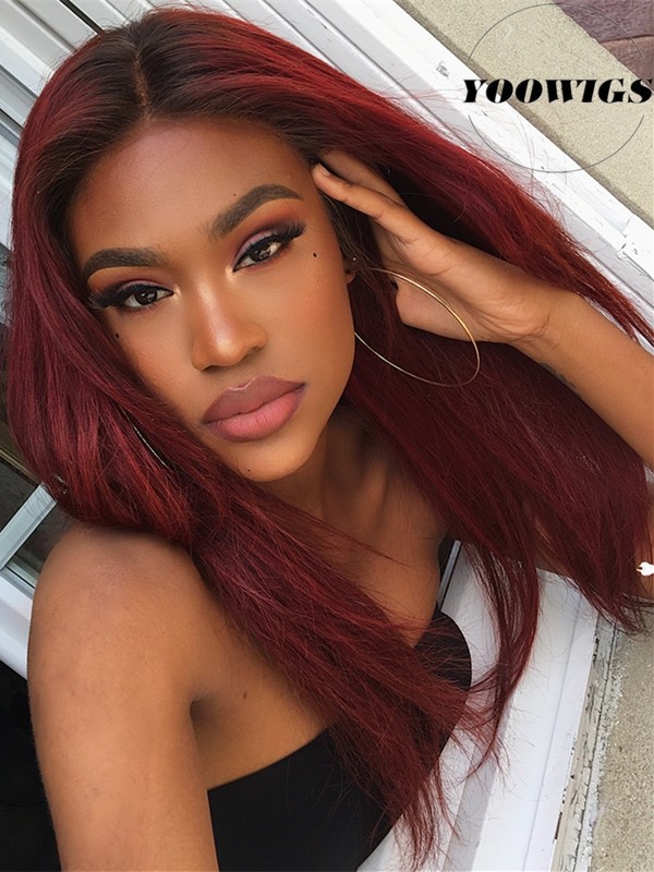 Yoowigs Royal Film Lace Ombre Burgundy Pre Bleached 100 Grade 10a