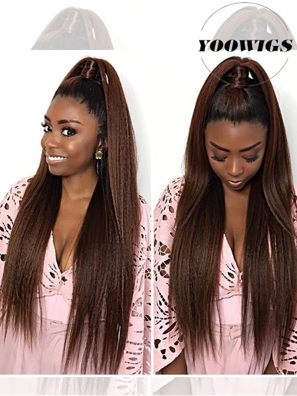 Yoowigs Royal Film Lace Yaki Straight 360 Lace Frontal Wigs Ombre Color Brazilian Remy Hair Wig Pre Plucked Hairline Ry057
