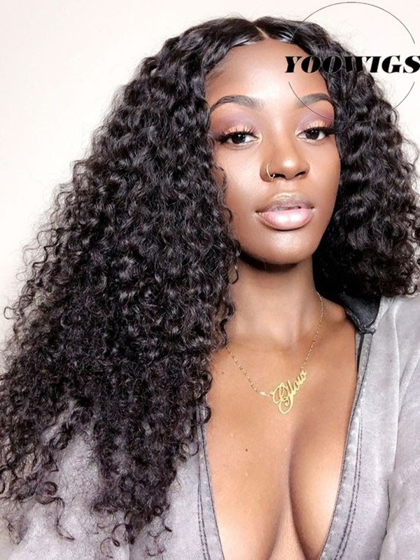 Yoowigs 200 Density Deep Curly Human Hair 360 Lace Frontal Wigs Pre