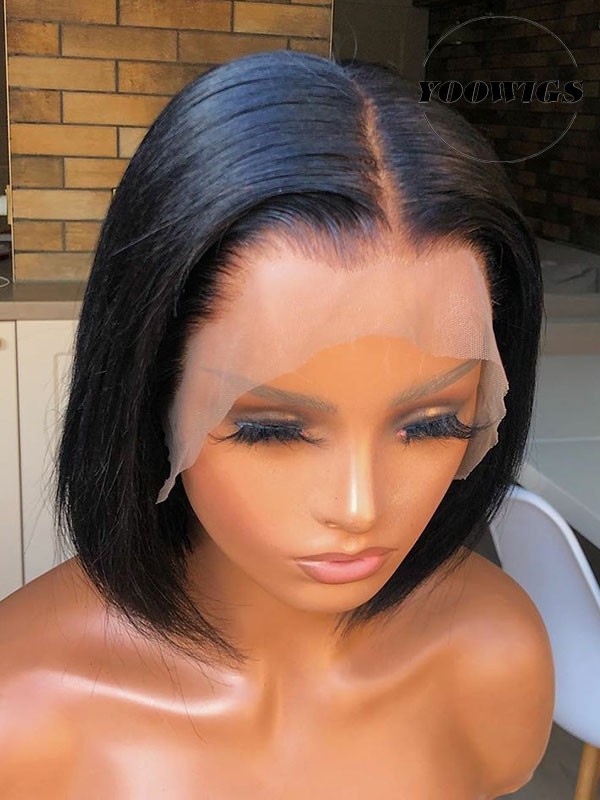 YOOWIGS Natural Medium Brown Lace 13x4 Lace Front Human ...