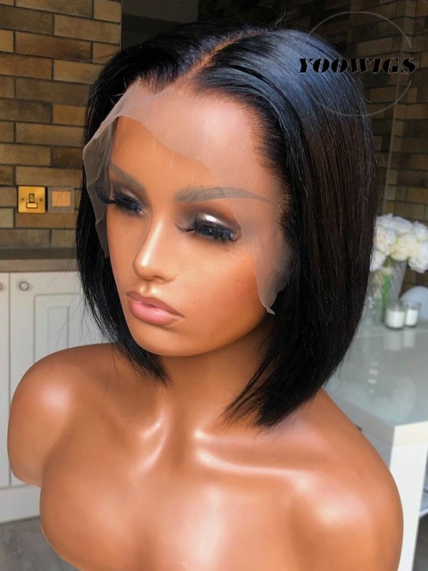 YOOWIGS Natural Medium Brown Lace 13x4 Lace Front Human ...