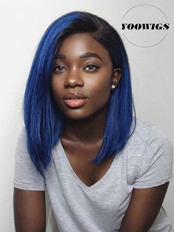 Yoowigs Royal Film Lace Ombre Blue Bob 13x6 5 Lace Front Human