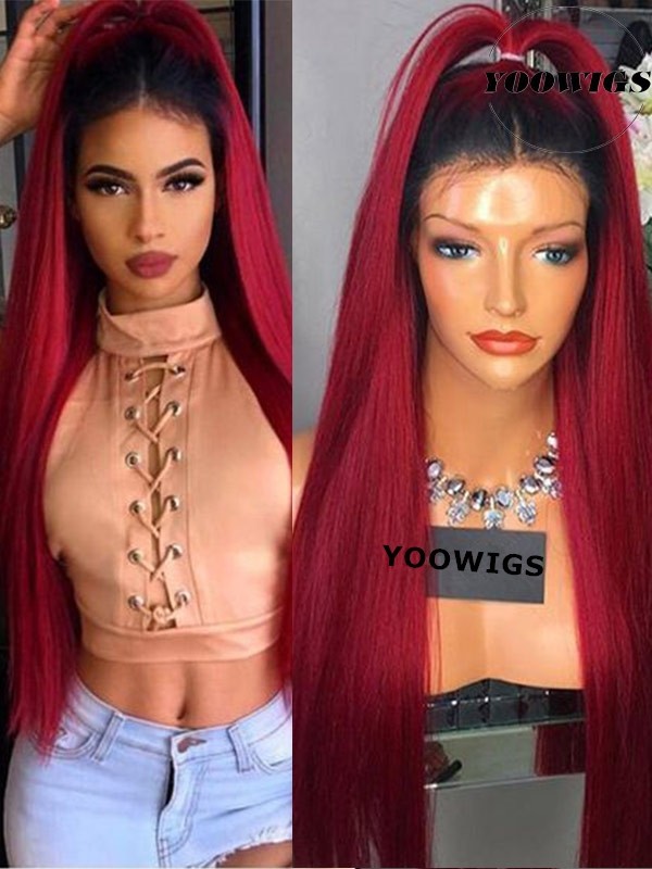 Yoowigs Royal Film Lace Ombre Burgundy Pre Bleached 100 Grade 10a