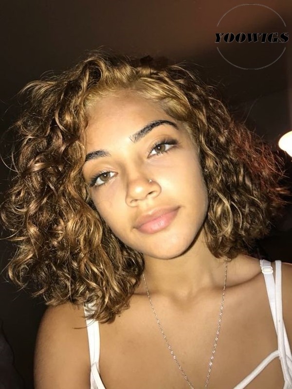 YOOWIGS 13x6.5 Lace Front Ash Blonde Short Curly Human ...